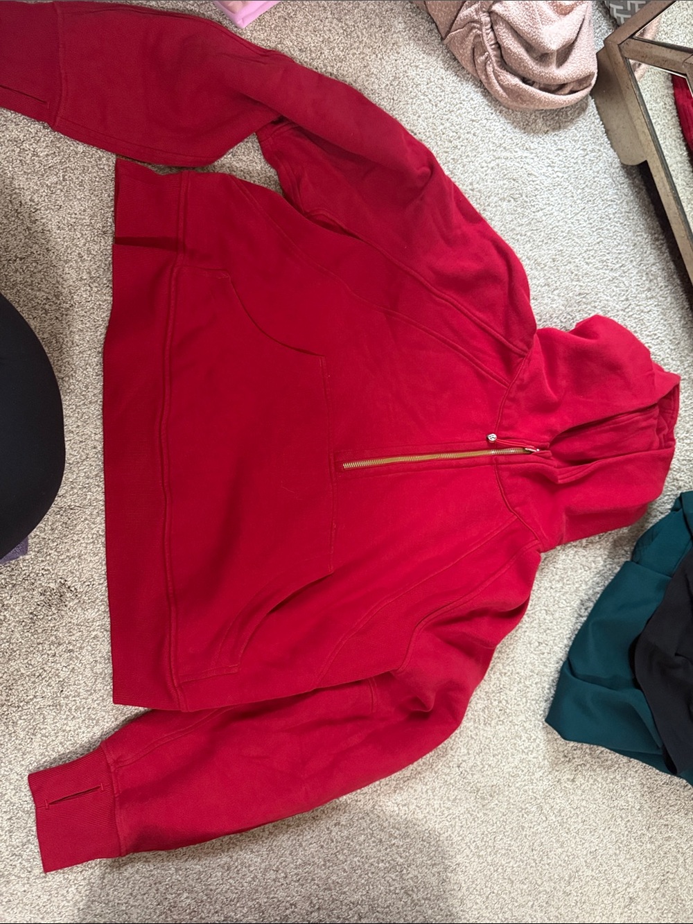 Lululemon Red Half gold Zip Hooded Sweatshirt